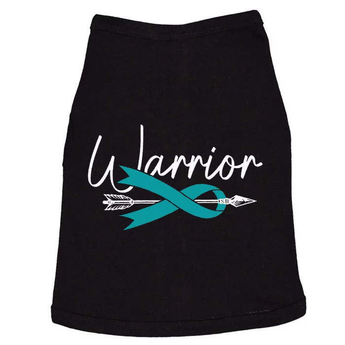 Ovarian Cancer Awareness Month Woman Teal Ribbon Warrior Doggie Tank