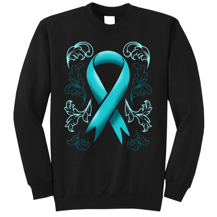 Ovarian Cancer Awareness Ribbon Teal Carcinoma Gynecology Sweatshirt