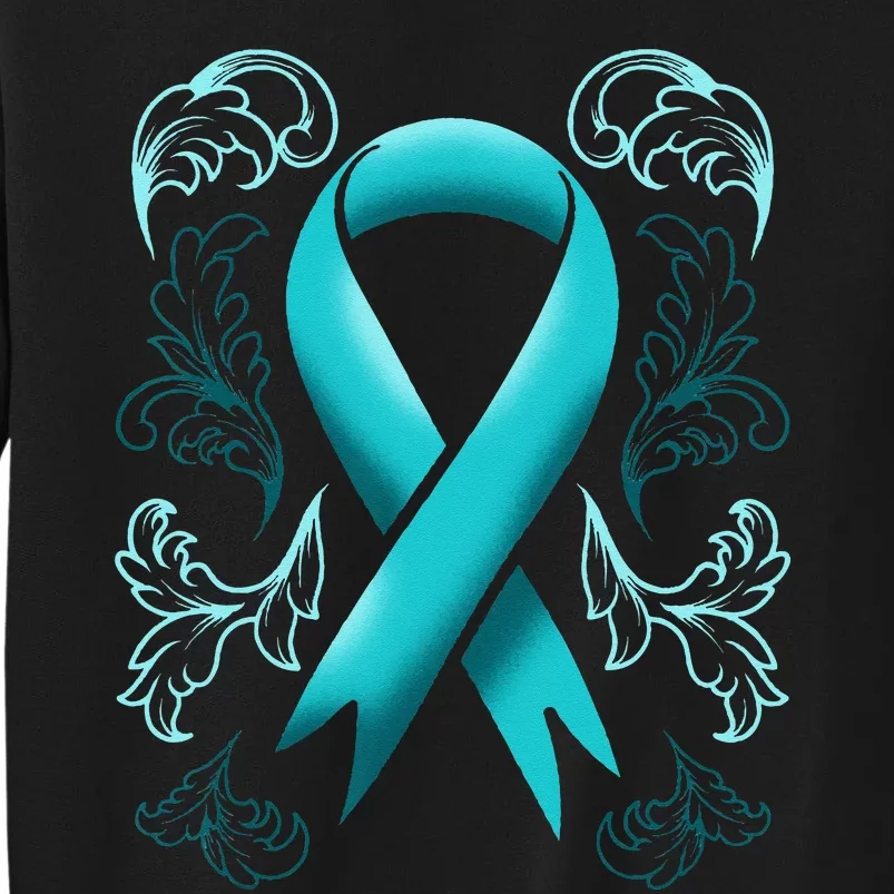 Ovarian Cancer Awareness Ribbon Teal Carcinoma Gynecology Tall Sweatshirt