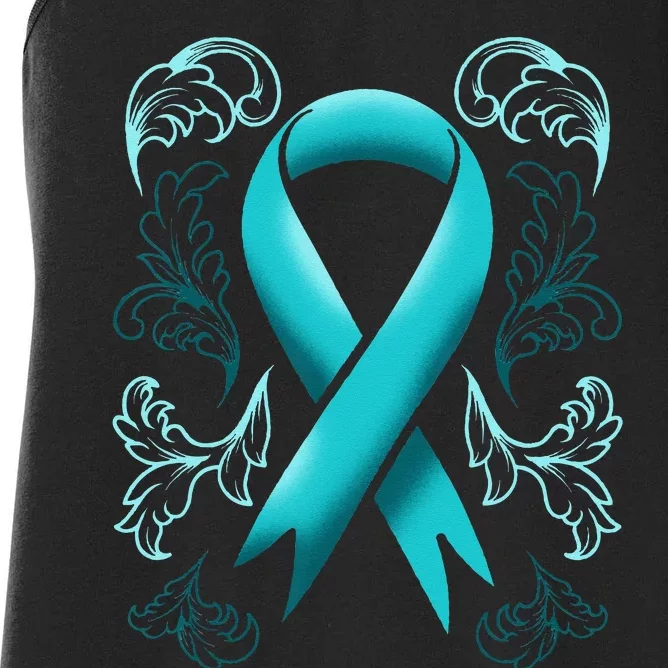 Ovarian Cancer Awareness Ribbon Teal Carcinoma Gynecology Women's Racerback Tank