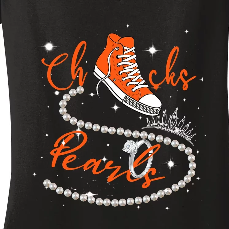 Orange Chucks And Pearls Women's V-Neck T-Shirt