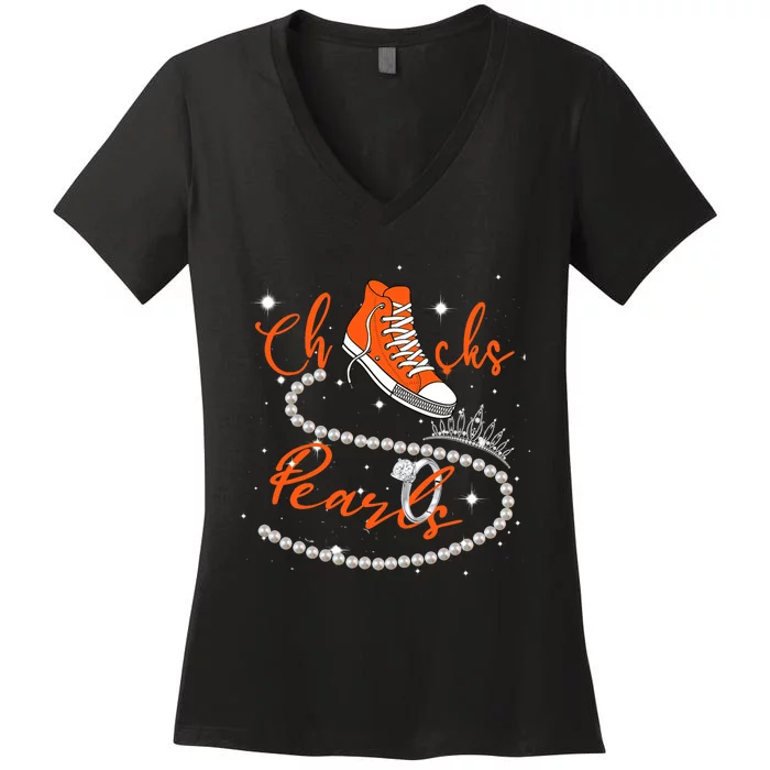 Orange Chucks And Pearls Women's V-Neck T-Shirt