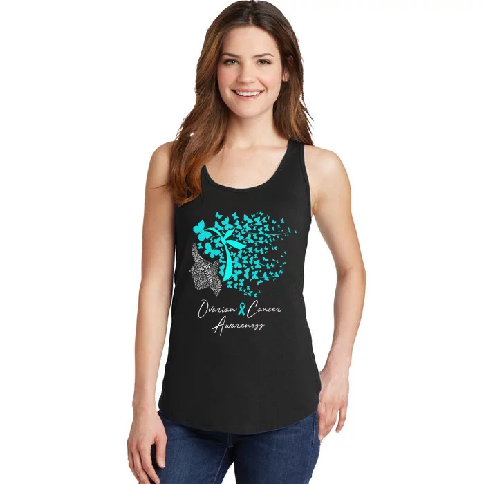 Ovarian Cancer Awareness Teal Butterflies Ladies Essential Tank