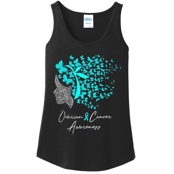 Ovarian Cancer Awareness Teal Butterflies Ladies Essential Tank