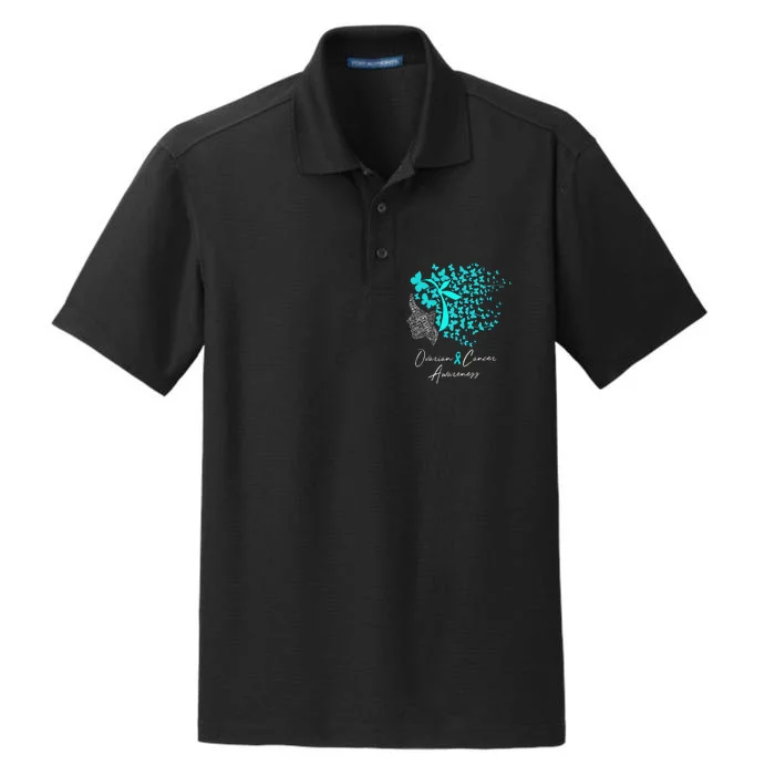 Ovarian Cancer Awareness Teal Butterflies Dry Zone Grid Performance Polo