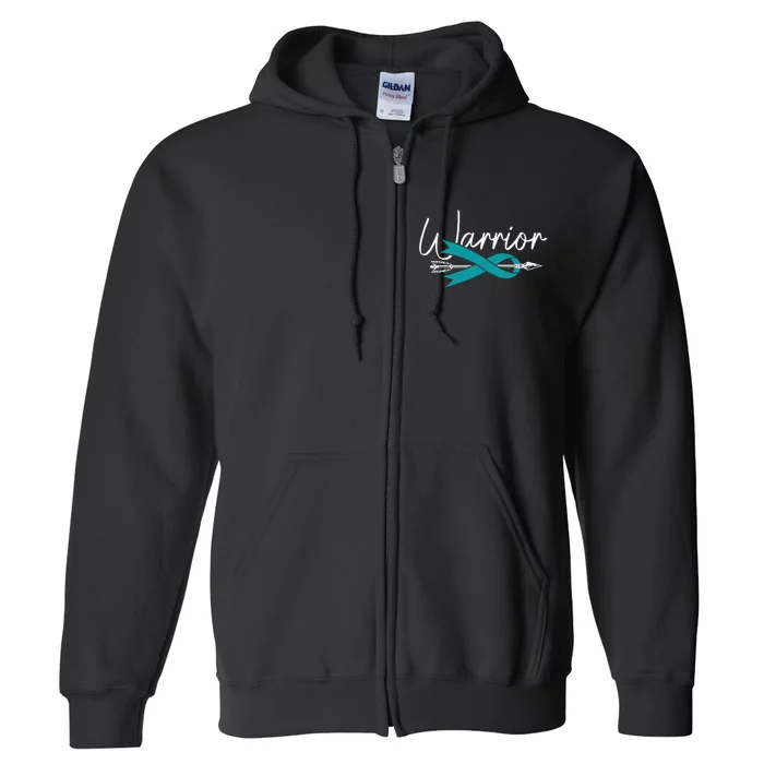 Ovarian Cancer Awareness Month Woman Teal Ribbon Warrior Full Zip Hoodie