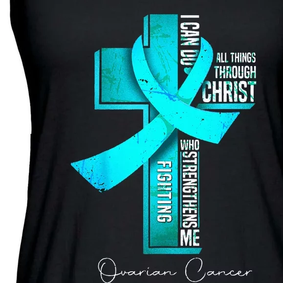 Ovarian Cancer Awareness Teal Ribbon Christian Cross Ladies Essential Flowy Tank