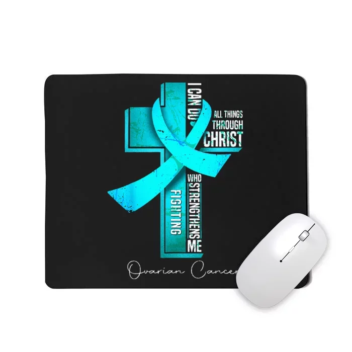 Ovarian Cancer Awareness Teal Ribbon Christian Cross Mousepad