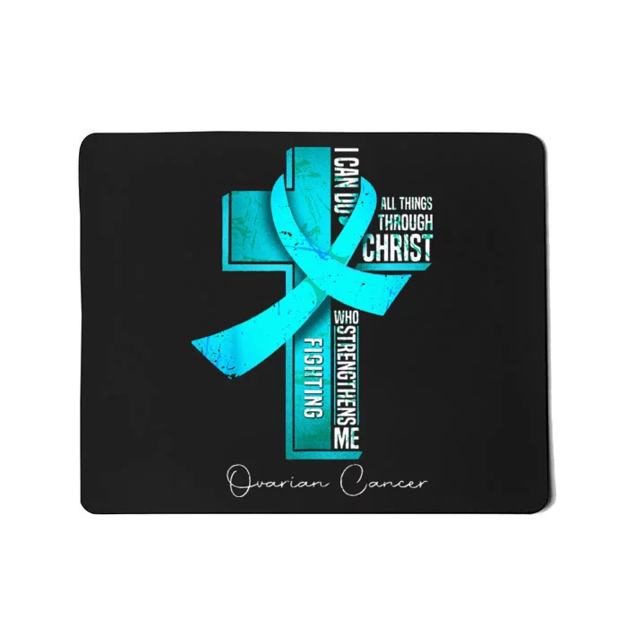 Ovarian Cancer Awareness Teal Ribbon Christian Cross Mousepad