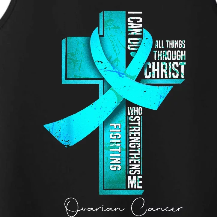 Ovarian Cancer Awareness Teal Ribbon Christian Cross Performance Tank