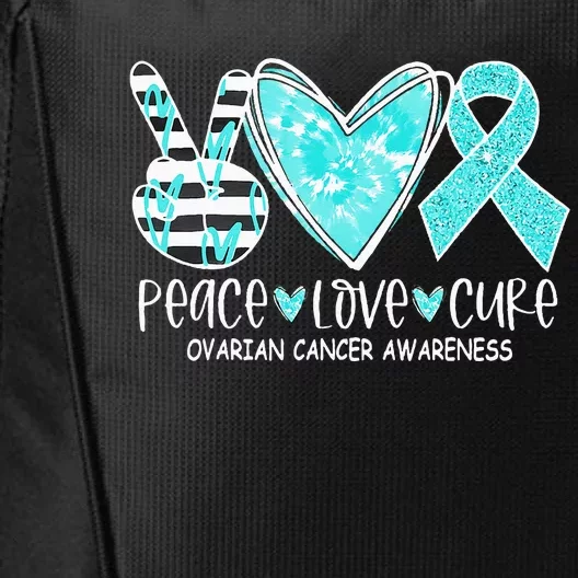 Ovarian Cancer Awareness Teal Ribbon Heart Peace Love Cure City Backpack