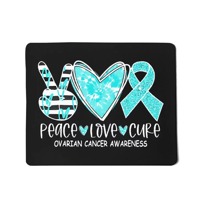 Ovarian Cancer Awareness Teal Ribbon Heart Peace Love Cure Mousepad