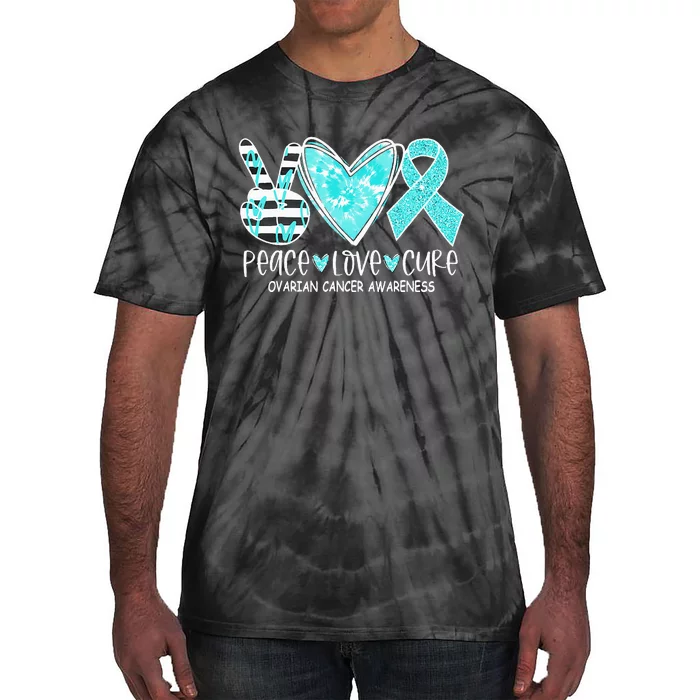 Ovarian Cancer Awareness Teal Ribbon Heart Peace Love Cure Tie-Dye T-Shirt