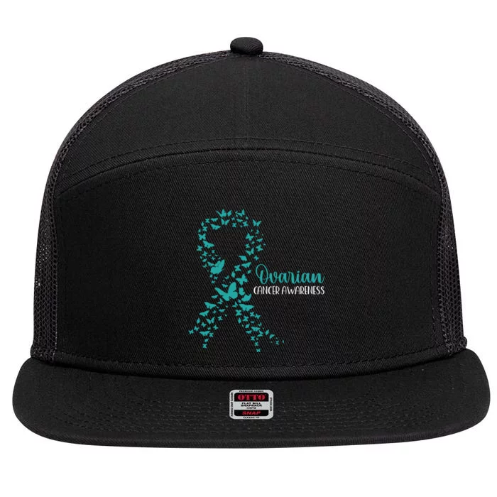 Ovarian Cancer Awareness Teal Ribbon Warrior Survivor 7 Panel Mesh Trucker Snapback Hat