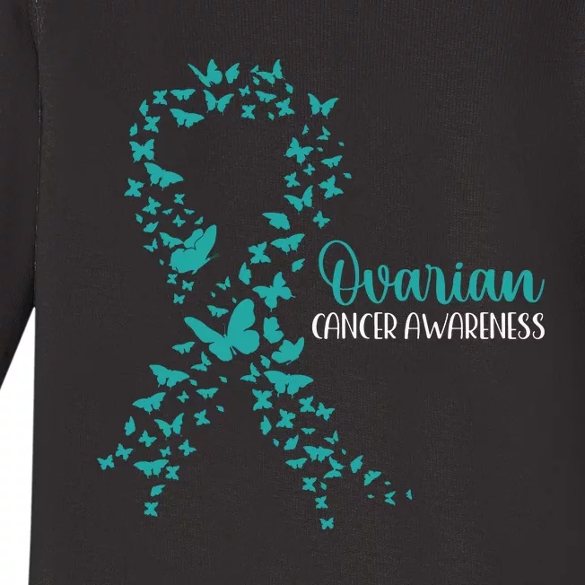 Ovarian Cancer Awareness Teal Ribbon Warrior Survivor Baby Long Sleeve Bodysuit