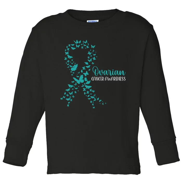 Ovarian Cancer Awareness Teal Ribbon Warrior Survivor Toddler Long Sleeve Shirt