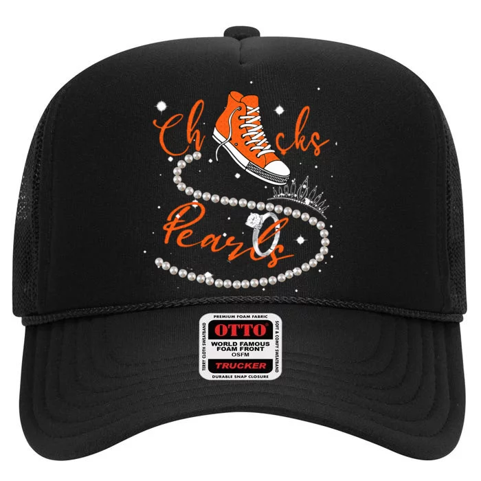 Orange Chucks And Pearls High Crown Mesh Trucker Hat