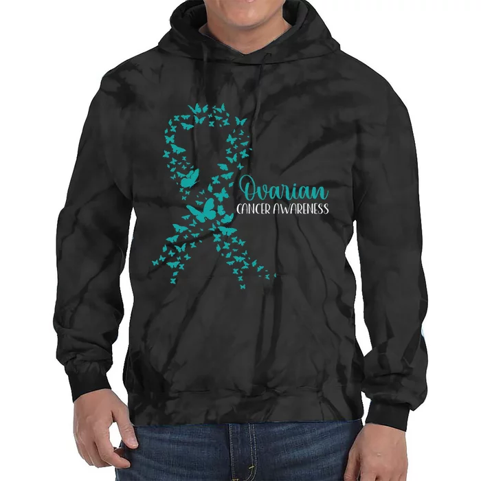 Ovarian Cancer Awareness Teal Ribbon Warrior Survivor Gift Tie Dye Hoodie