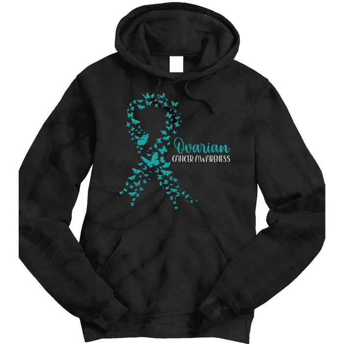 Ovarian Cancer Awareness Teal Ribbon Warrior Survivor Gift Tie Dye Hoodie