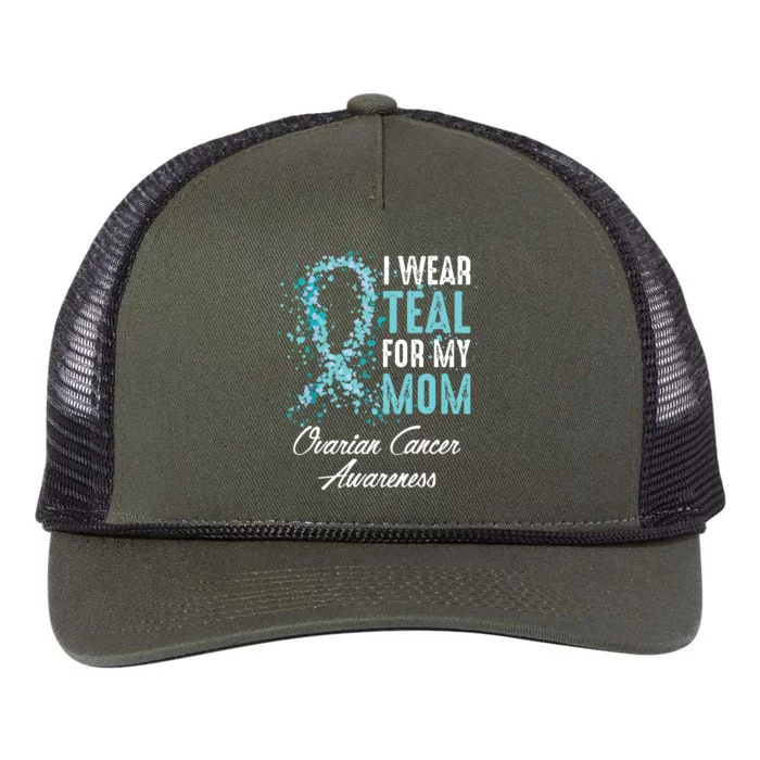 Ovarian Cancer Awareness I Wear Teal For My Mom Mother Retro Rope Trucker Hat Cap