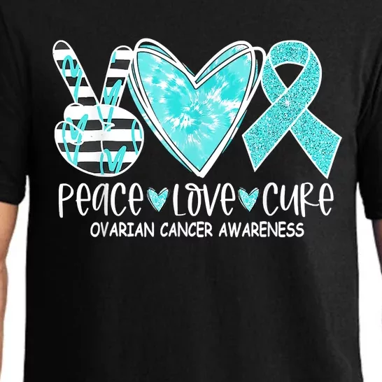 Ovarian Cancer Awareness Teal Ribbon Heart Peace Love Cure Pajama Set