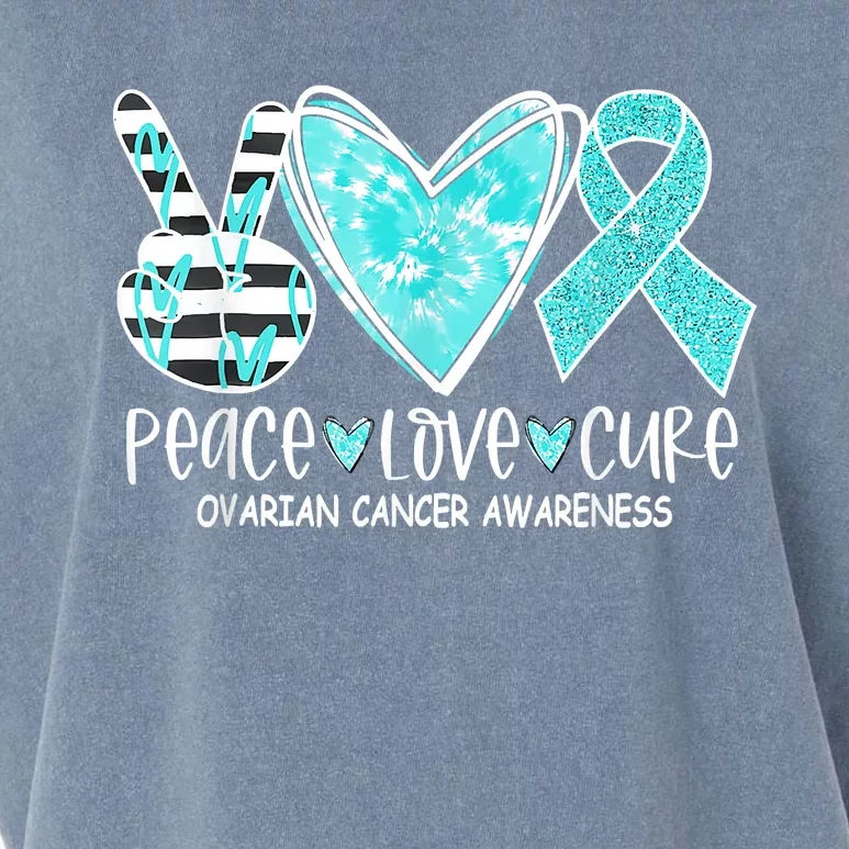 Ovarian Cancer Awareness Teal Ribbon Heart Peace Love Cure Garment-Dyed Women's Muscle Tee