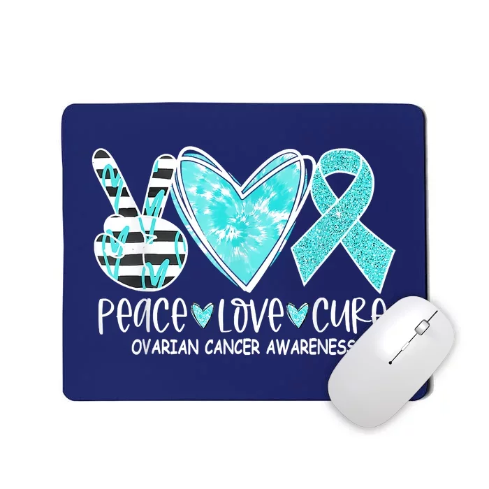 Ovarian Cancer Awareness Teal Ribbon Heart Peace Love Cure Mousepad