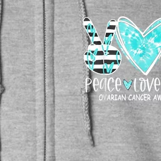 Ovarian Cancer Awareness Teal Ribbon Heart Peace Love Cure Full Zip Hoodie