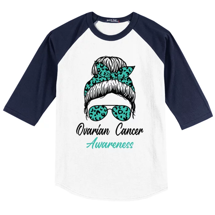 Ovarian Cancer Awareness Messy Bun Support Women Baseball Sleeve Shirt