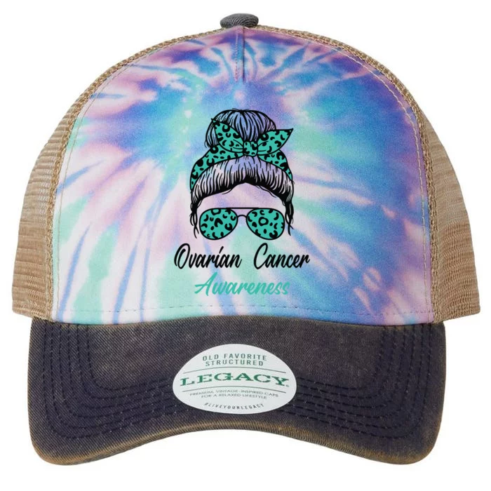 Ovarian Cancer Awareness Messy Bun Support Women Legacy Tie Dye Trucker Hat