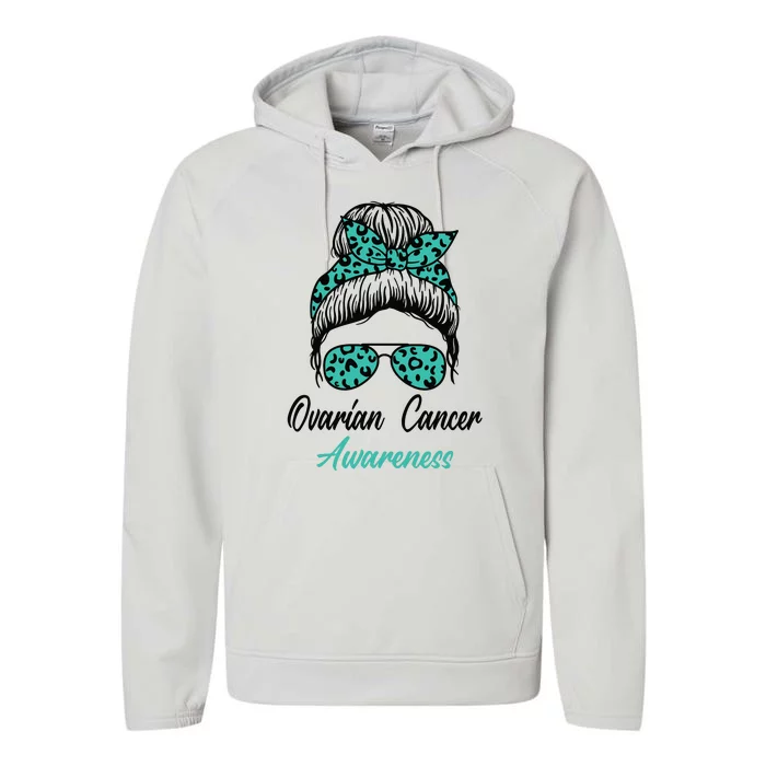 Ovarian Cancer Awareness Messy Bun Support Women Performance Fleece Hoodie