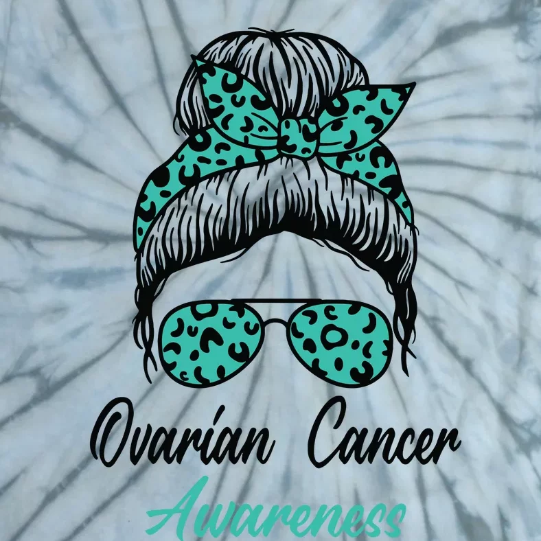 Ovarian Cancer Awareness Messy Bun Support Women Tie-Dye T-Shirt