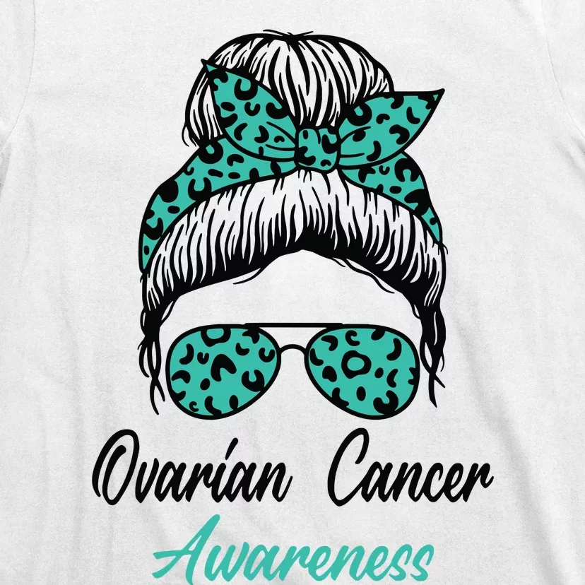 Ovarian Cancer Awareness Messy Bun Support Women T-Shirt