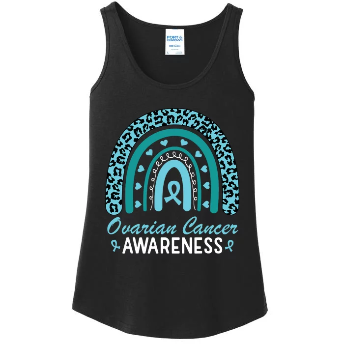 Ovarian Cancer Awareness Month Teal Rainbow Ribbon Ladies Essential Tank