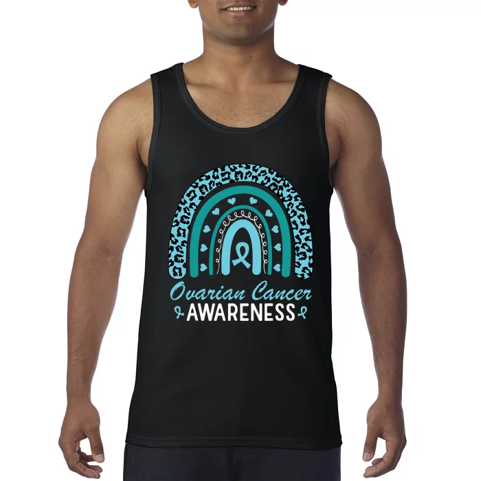 Ovarian Cancer Awareness Month Teal Rainbow Ribbon Tank Top