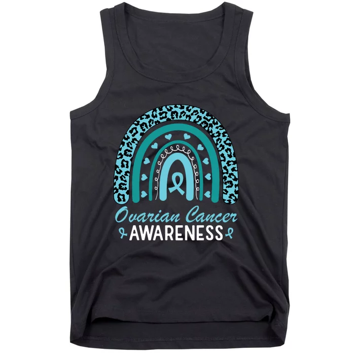 Ovarian Cancer Awareness Month Teal Rainbow Ribbon Tank Top