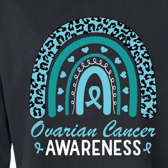 Ovarian Cancer Awareness Month Teal Rainbow Ribbon Cropped Pullover Crew