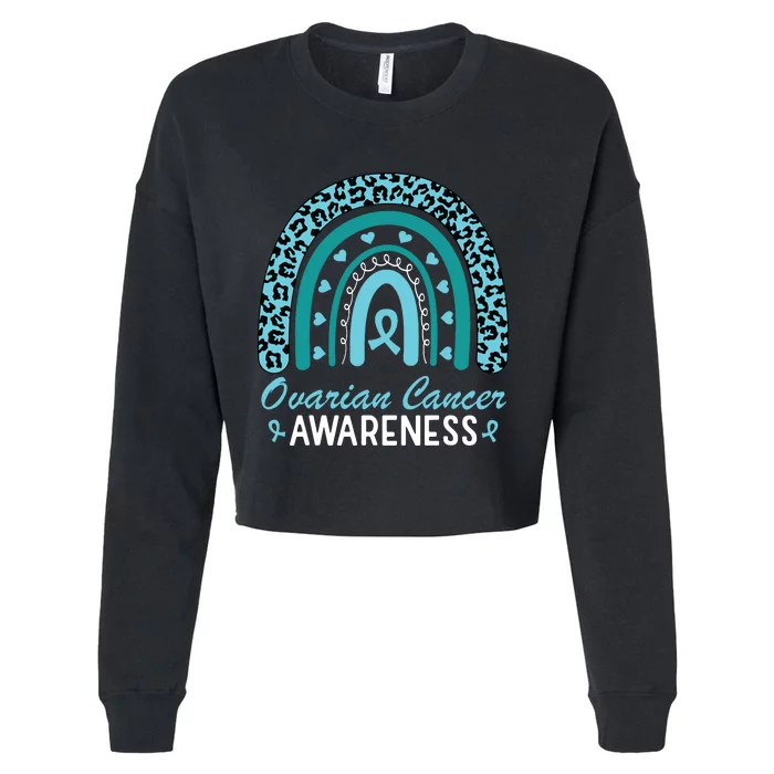 Ovarian Cancer Awareness Month Teal Rainbow Ribbon Cropped Pullover Crew