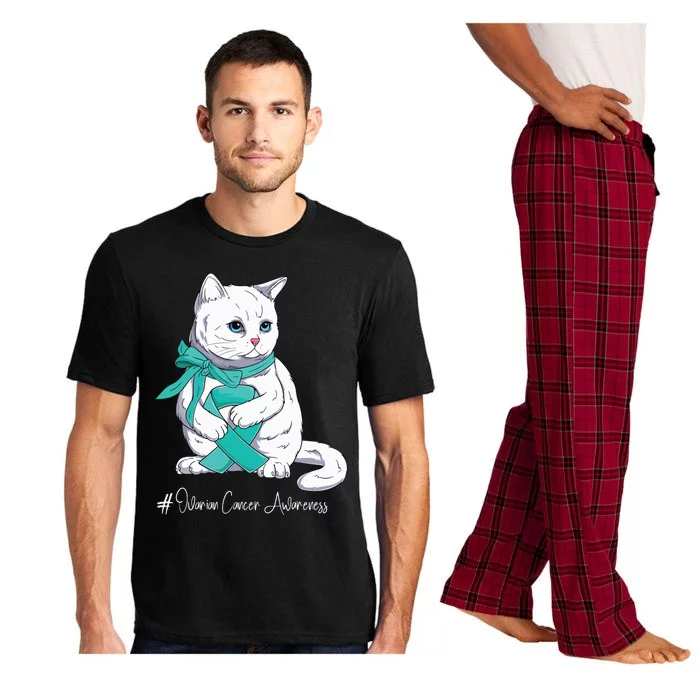 Ovarian Cancer Awareness Month Teal Ribbon Cat Pajama Set