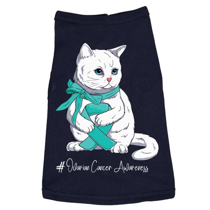 Ovarian Cancer Awareness Month Teal Ribbon Cat Doggie Tank