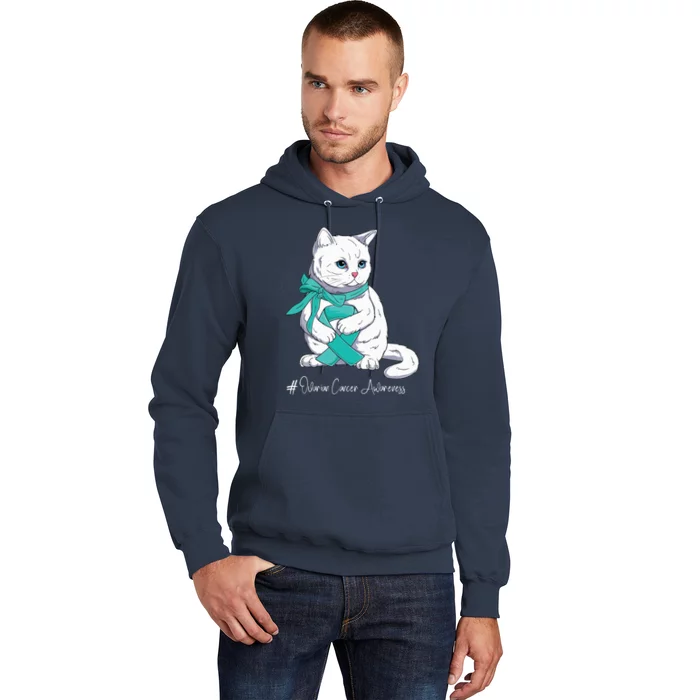 Ovarian Cancer Awareness Month Teal Ribbon Cat Hoodie