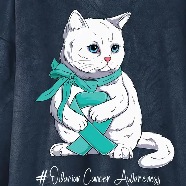 Ovarian Cancer Awareness Month Teal Ribbon Cat Hooded Wearable Blanket