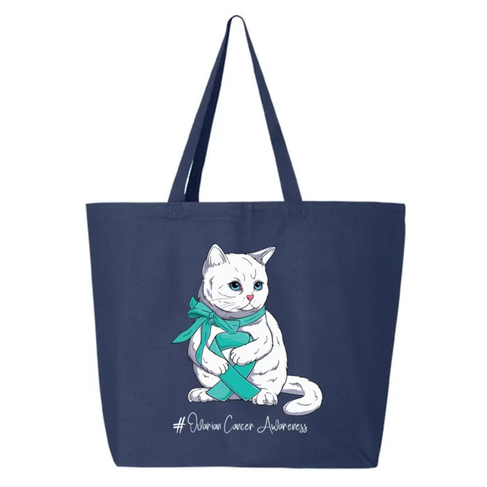 Ovarian Cancer Awareness Month Teal Ribbon Cat 25L Jumbo Tote