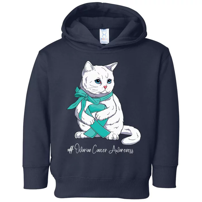 Ovarian Cancer Awareness Month Teal Ribbon Cat Toddler Hoodie