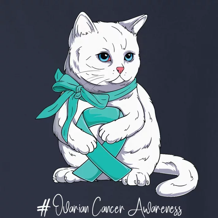 Ovarian Cancer Awareness Month Teal Ribbon Cat Toddler Long Sleeve Shirt