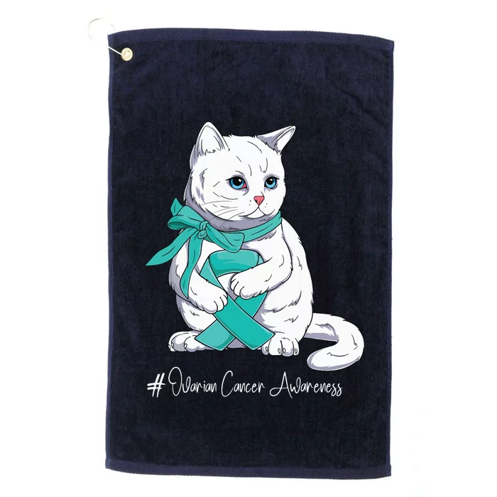 Ovarian Cancer Awareness Month Teal Ribbon Cat Platinum Collection Golf Towel