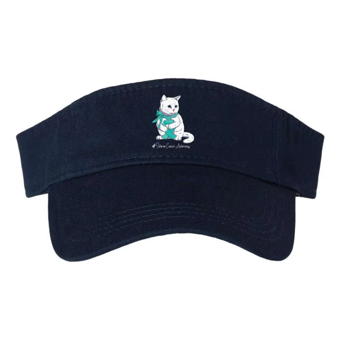 Ovarian Cancer Awareness Month Teal Ribbon Cat Valucap Bio-Washed Visor