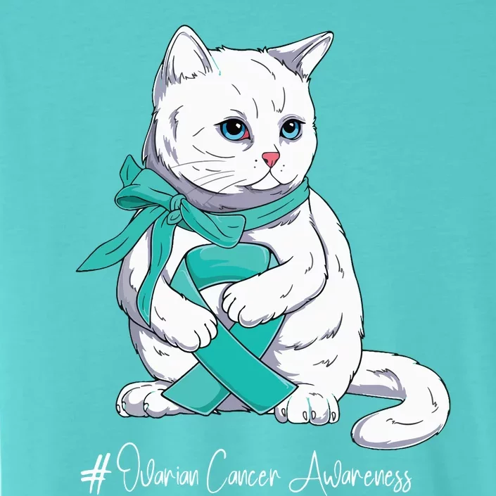 Ovarian Cancer Awareness Month Teal Ribbon Cat ChromaSoft Performance T-Shirt