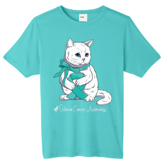 Ovarian Cancer Awareness Month Teal Ribbon Cat ChromaSoft Performance T-Shirt