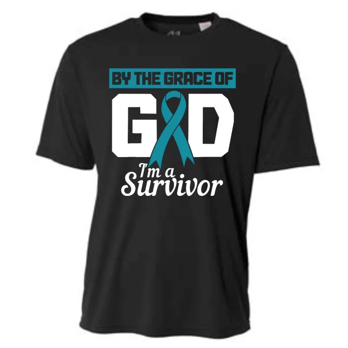 Ovarian Cancer Awareness By The Grace Of Im A Survivor Cooling Performance Crew T-Shirt